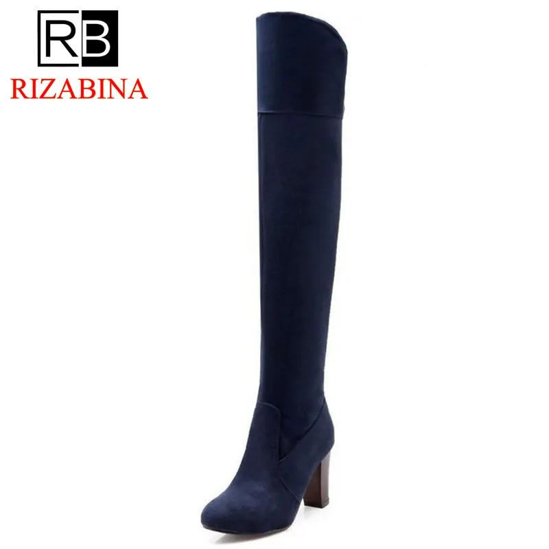 

RizaBina size 30-47 women square high heel over knee boots fashion snow long boot winter brand botas footwear heels shoes P20222