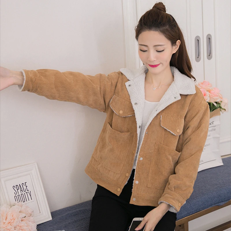 

Winter Jacket Women Fall Fashion Corduroy Jacket Women Single-breasted Pockets Warm Coats Jaqueta Feminina Chaqueta Mujer