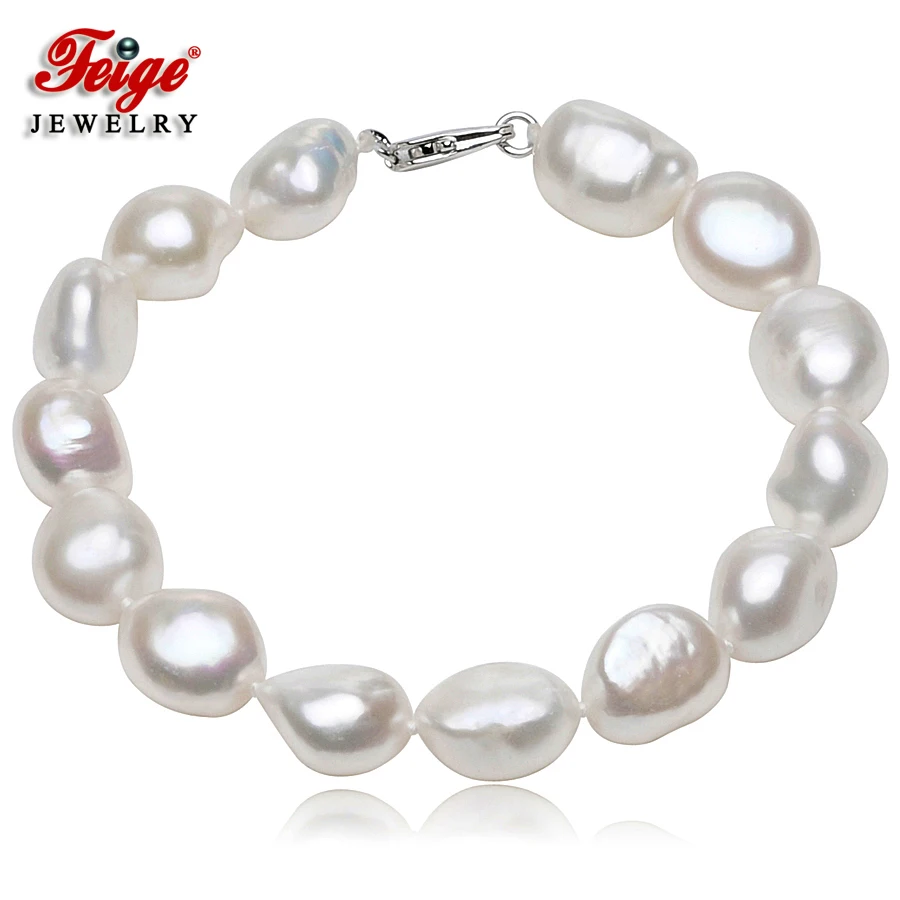 

Fine Jewelry Women's Pearl Bracelets,10-11mm White Natural Freshwater Pearls,Baroque Style Pearl Jewelry
