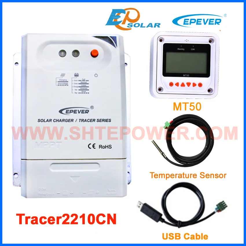 Tracer2210CN Max PV Вход 100v 20A 20amp Солнечный портативный контроллер USB кабель + датчик