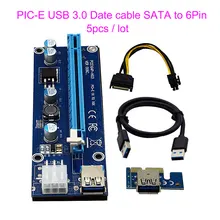5p Motherboard TB250 VER006C 1x to 16x PCI Video Card Riser Card PCI-E Extender USB3.0 Cable to 6Pin Power For BTC Miner Machine