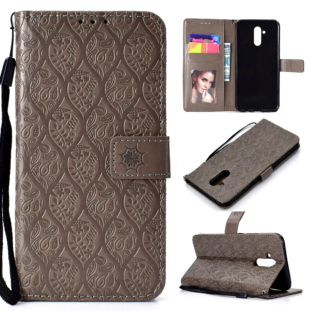 Dulcii for Huawei Mate 20 Lite flip case Imprint Leaf Leather Wallet Case leather/ Maimang 7 | Мобильные телефоны и