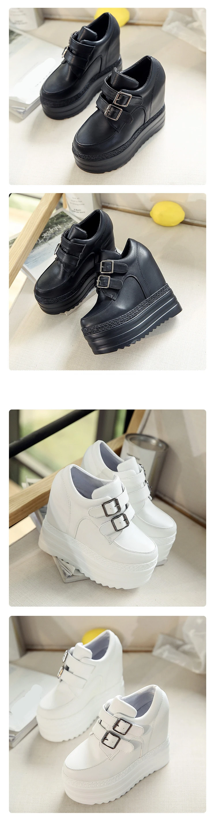 Hung Yau/Женская обувь; модная обувь, увеличивающая рост; обувь на плоской подошве; сезон осень-весна; Цвет Черный; Каблук 12 см; повседневная кожаная обувь для женщин; Размер 8