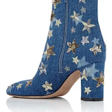 Dipsloot/; блестящий глиттер со звездами; Embellsihed; женские ботильоны; модные модельные туфли на не сужающемся книзу массивном каблуке; женские Ботинки martin