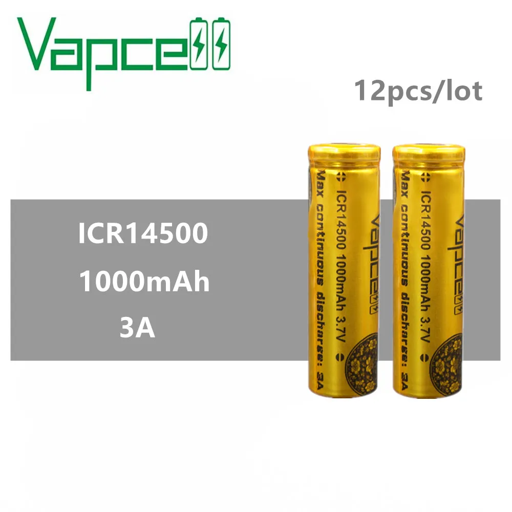 12 шт. Vapcell 14500 батарея 1000 мАч 3A ICR14500 для фонарей маленькие электроинструменты