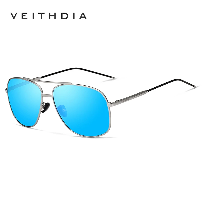 Мужские солнцезащитные очки VEITHDIA, винтажные прямоугольные очки с поляризационными стеклами, степень защиты UV400, для мужчин и женщин, V2495 - Цвет линз: Silver Blue