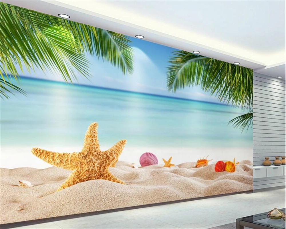 

Beibehang Beach starfish coconut tree 3d wallpaper photo home decoration murals living room bedroom TV mural wallpapers 3d photo