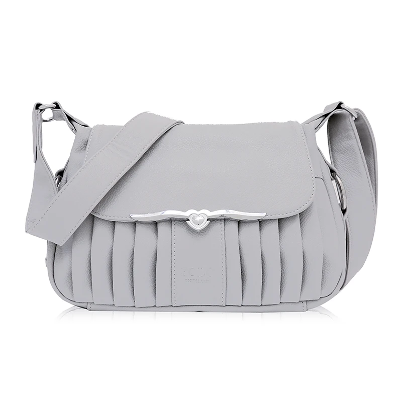 

2018 Elegant Women's Pleated Handbags Superior Fashion PU Leather ShoulderBag Designers Brand Handbag Light grey ST914