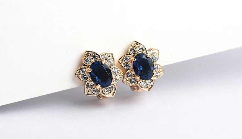 MOONROCY Free Shipping Italina Fashion Zirconia Rose Gold Color Red Blue Purple Green Crystal Earrings Clip Earrings Gift