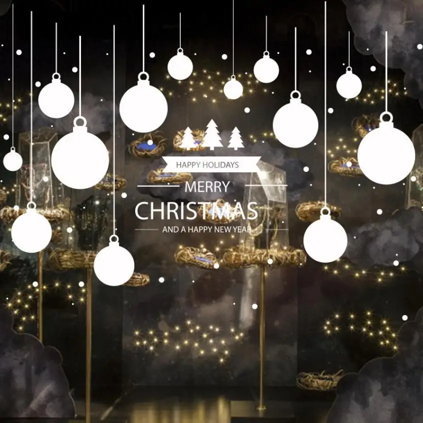Christmas Ball Glass Mirror Bathing Room Window Wall Stickers Decor