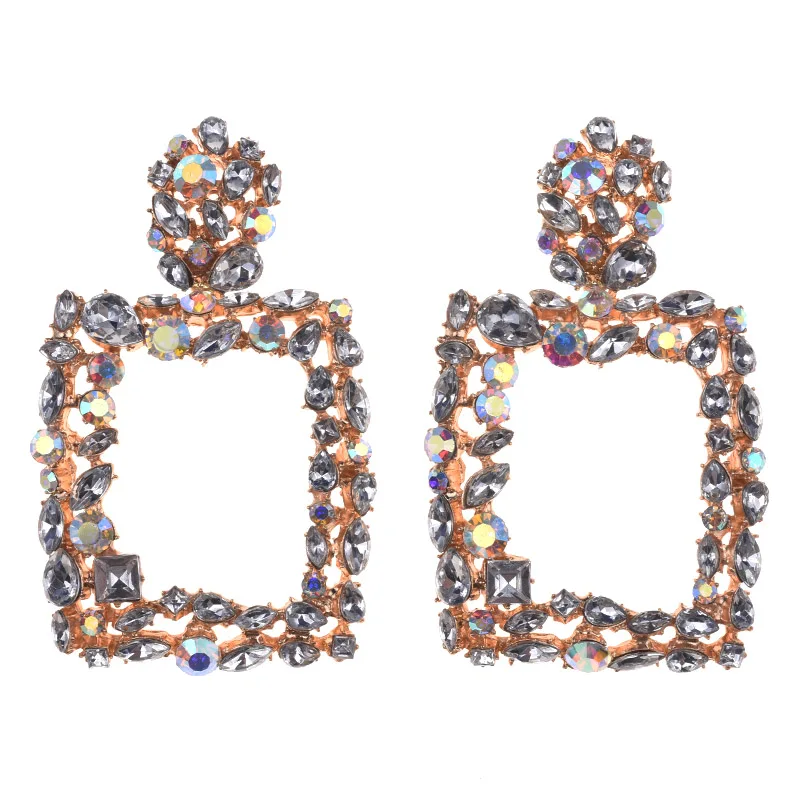 ZA хрустальные Висячие серьги для женщин богемные квадратные висячие серьги со стразами - Окраска металла: ab crystal