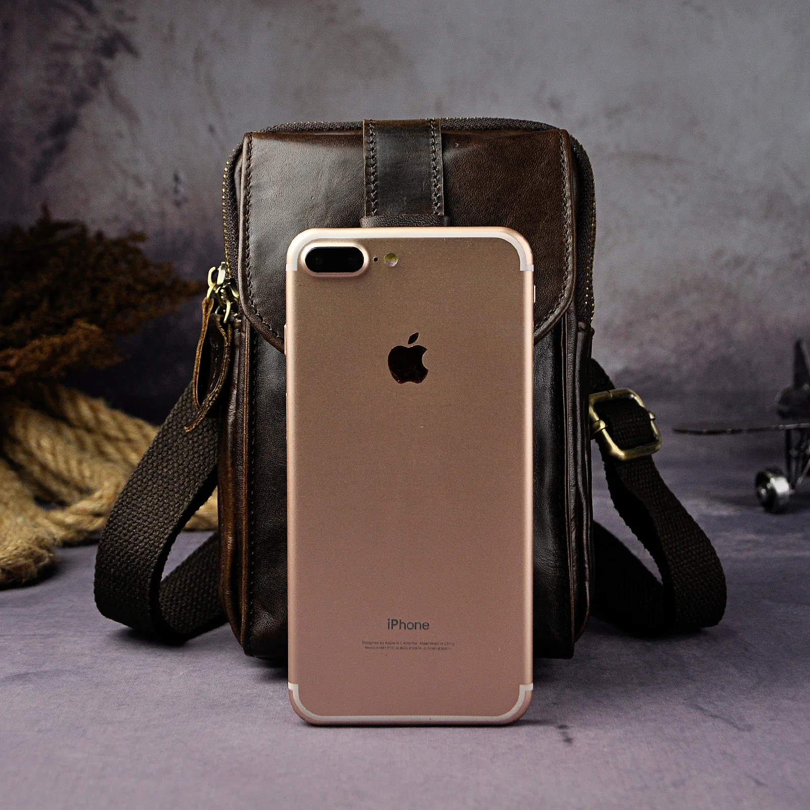 Fashion Men Crazy Horse Leather Multifunction Shoulder Satchel Bag Design Travel 7" Phone Fanny Belt Waist Bag Pack b571-dc