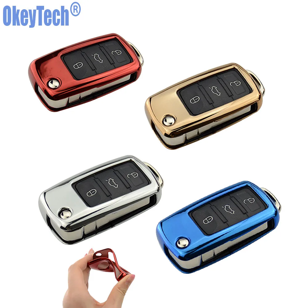 OkeyTech автомобильный брелок для VW Passat Golf Jetta Bora Polo Sagitar Tiguan Skoda Octavia A5 Fabia SEAT Ibiza Leon TPU|fob