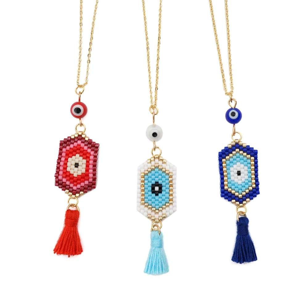 

Go2boho 2019 Evil Eye Necklace MIYUKI Gold Chain Necklaces 2019 Women Gold Stainless Steel Insta Fashion Tassel Jewelry Handmade