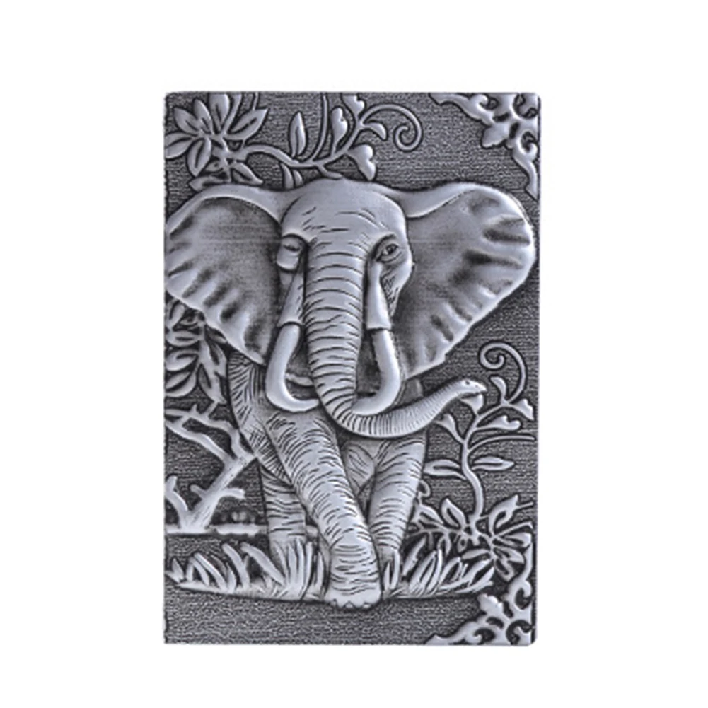 

3D Lined-Blank Embossed Cover Notebook Notepad Anniversary Pocket Eye Protect PU Leather Birthday Vintage Elephant Diary Writing