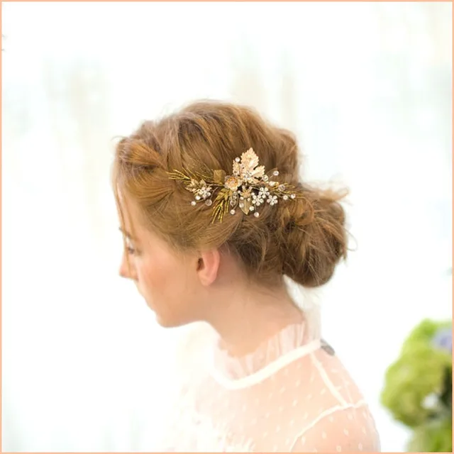 Dower Me Handmade Gold Leaf Wedding Headpiece Bridal Hair Clip Comb Dower Me Handmade Gold Leaf Wedding Headpiece Bridal Hair Clip Comb Fl Accessories Vintage Women Clips