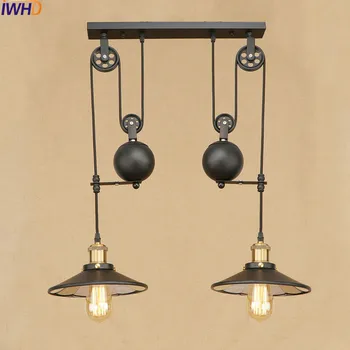 

Loft Style Iron Double Lift Droplight Edison LED Pendant Light Fixtures Vintage Industrial Lighting Home Mirror Hanging Lamp