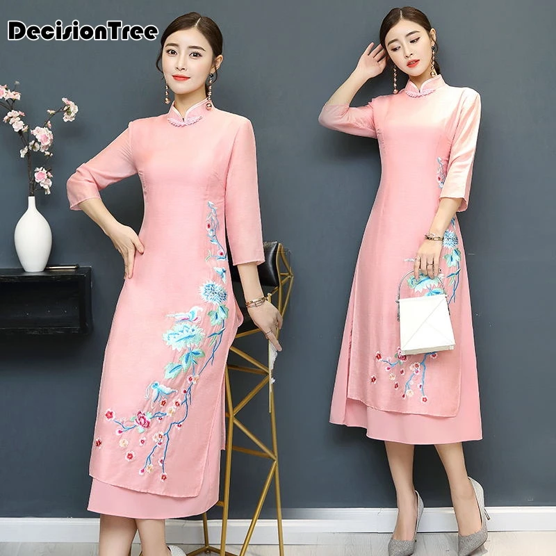 

2019 summer women's satin cheongsam qipao evening dress chinese oriental dresses traditional chinese wedding dress retro