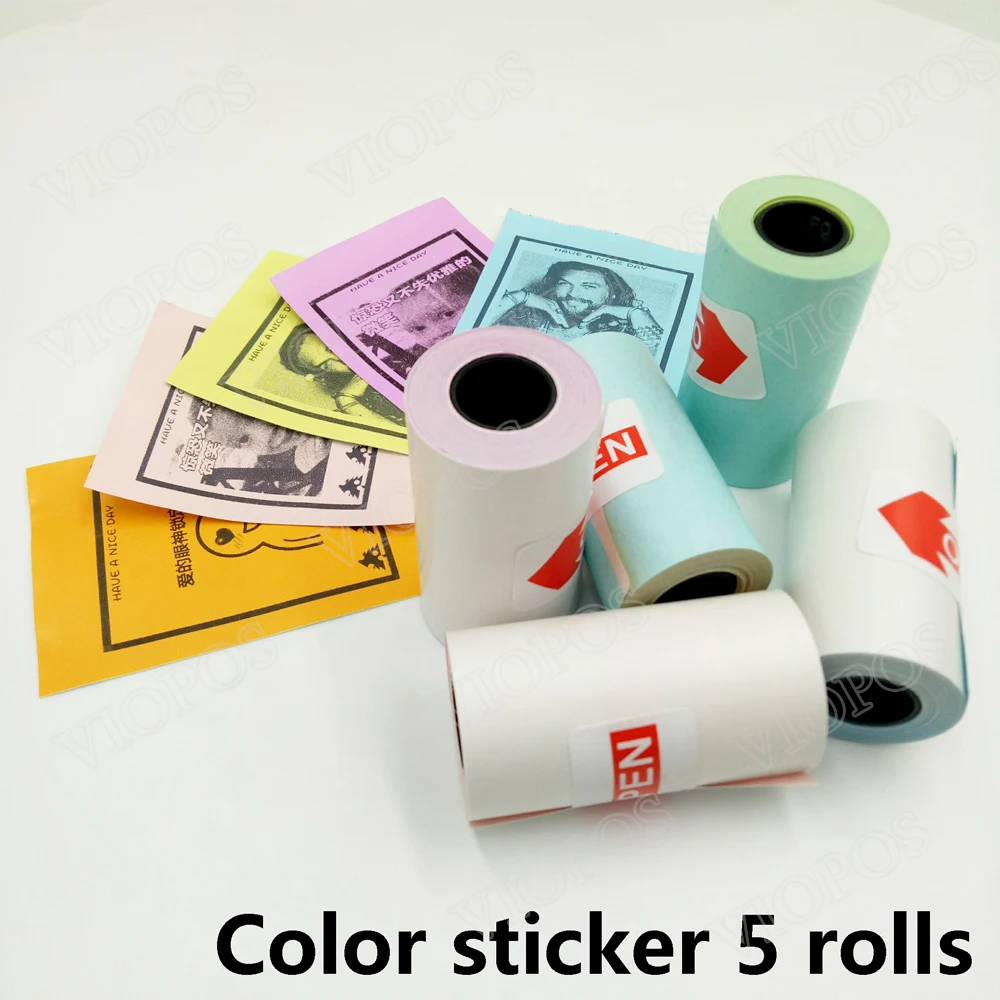 Термоэтикетка наклейка Чековая бумага чехол для принтера M58D фотопринтер - Цвет: 5 roll color sticker