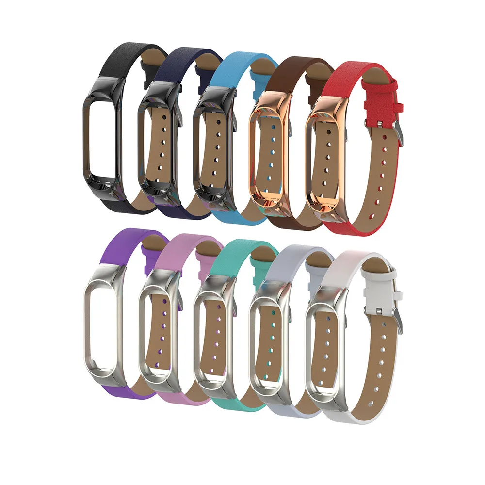 

Luxury Leather Replacement Watch Band Sports Bracelet Wrist Strap + Metal Case For Xiaomi Mi Band 3 Watch For Mi Band L0430
