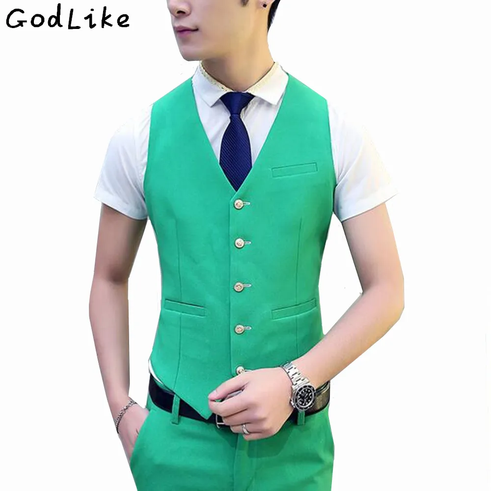 

2017 New Male Wedding Suit Vest V-neck Slim Fit Fashion Mens Party Vest Casual Solid Color Male Blazer Business Vest 8 Color