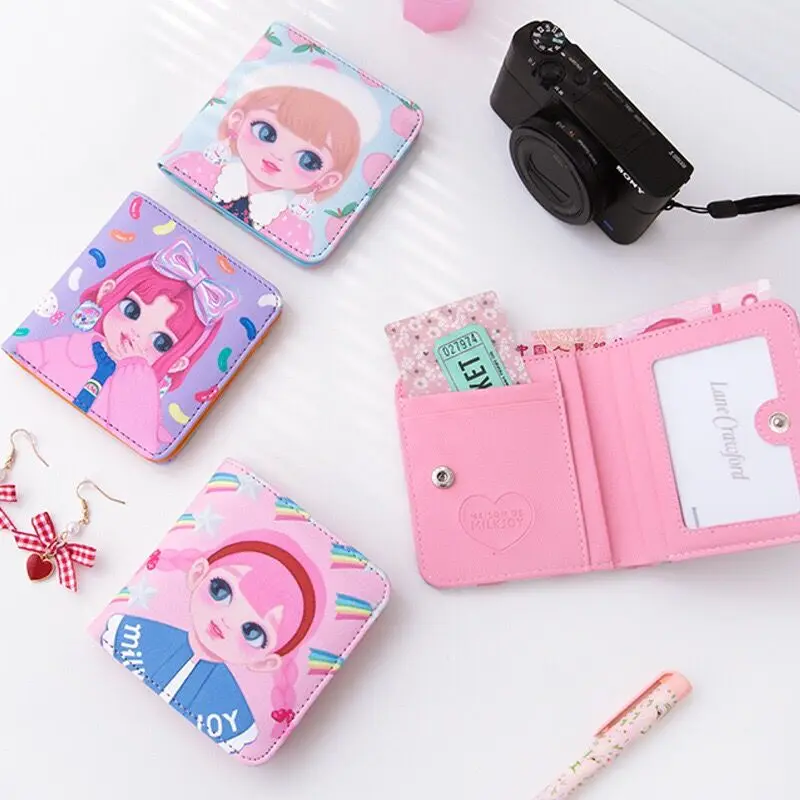 New Arrive Milkjoy Peach Flower Girls Wallets Best quality Card Holder Two Fold Coin Purse Beauty Cartoon Printed Bentoy Wallet |