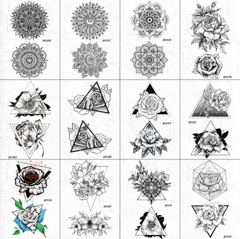 

Sexy Henna Mandala Flower Tattoos Temporary Women Geometric Sexy Lotus Tattoos Stickers Indians Tribal Triangle Tatoos Supplies