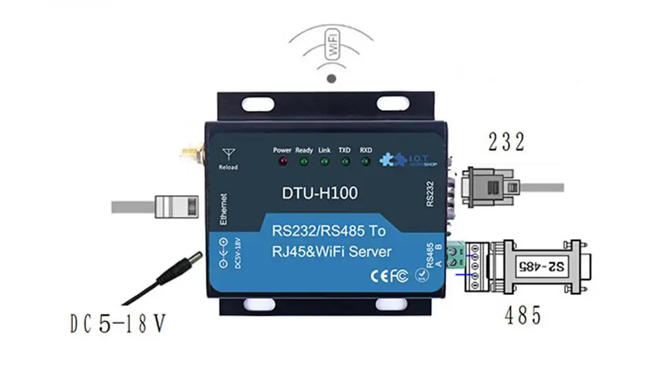 

F18903 WIFI Serial Server RS232 RS485 to RJ45&WIFI Server wifi converter RS232/RS485/Ethernet Interface DTU HF-H100