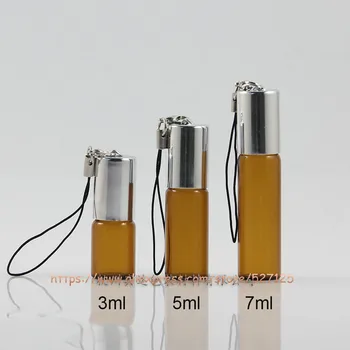 

3ml/5ml/7ml brown glass bottle with glass/steel roller+silver aluminum lid,perfume/roll-on/essential oil/sample bottle