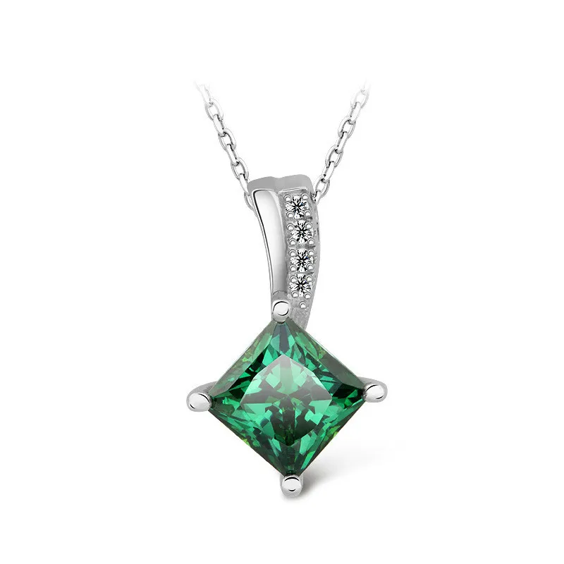 

Charm Chain Necklace Emeralds Green Cubic Zirconia Popular Jewelry 925 Silver Zircon Pendant Necklace for Women Gift