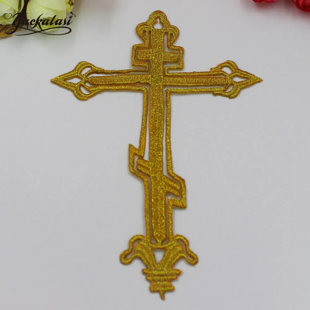 1 Piece Christ Jesus Cross Iron On Appliques Gold Embroidery Patches For  Cosplay Costumes Diy Trims 15CM*10CM