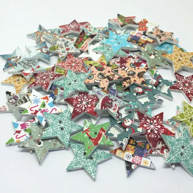 500pcs 25mm wooden star christmas buttons sewing scrapbook embellishments cardmaking crafts - Christmas Buttons 500pcs 25mm wooden star christmas buttons sewing scrapbook embellishments cardmaking crafts - Christmas Buttons