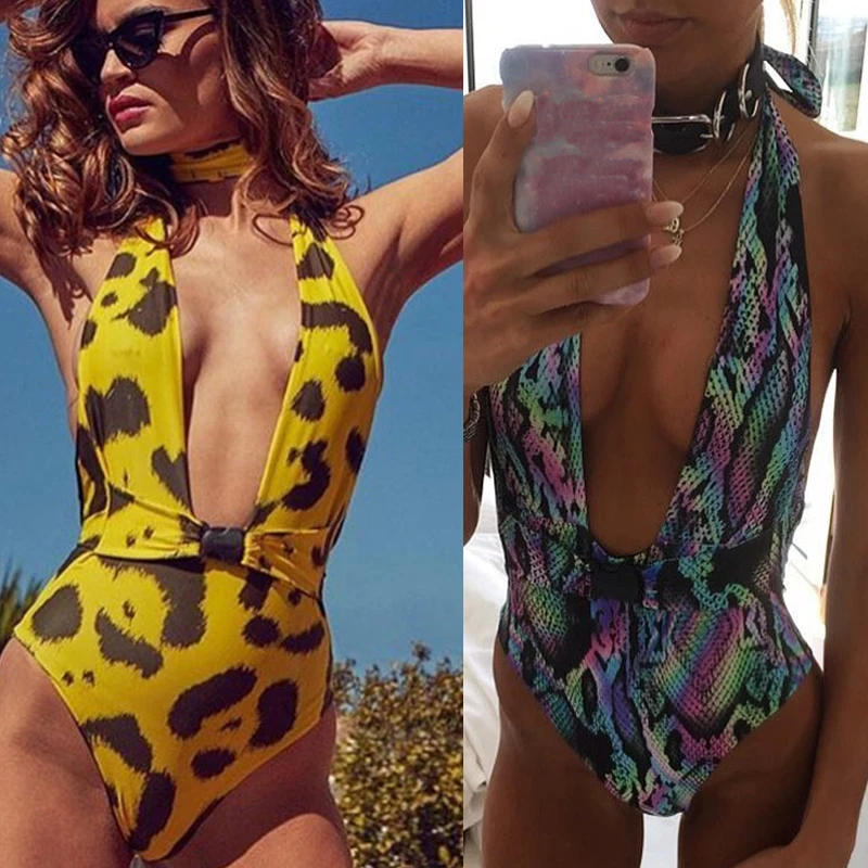 

Leopard Swimsuit Bandage High Waist Biquines Cheap Swimwear Thong Bikini 2019 Bathing Suit Women Sexy Bodysuit Halter Monokini