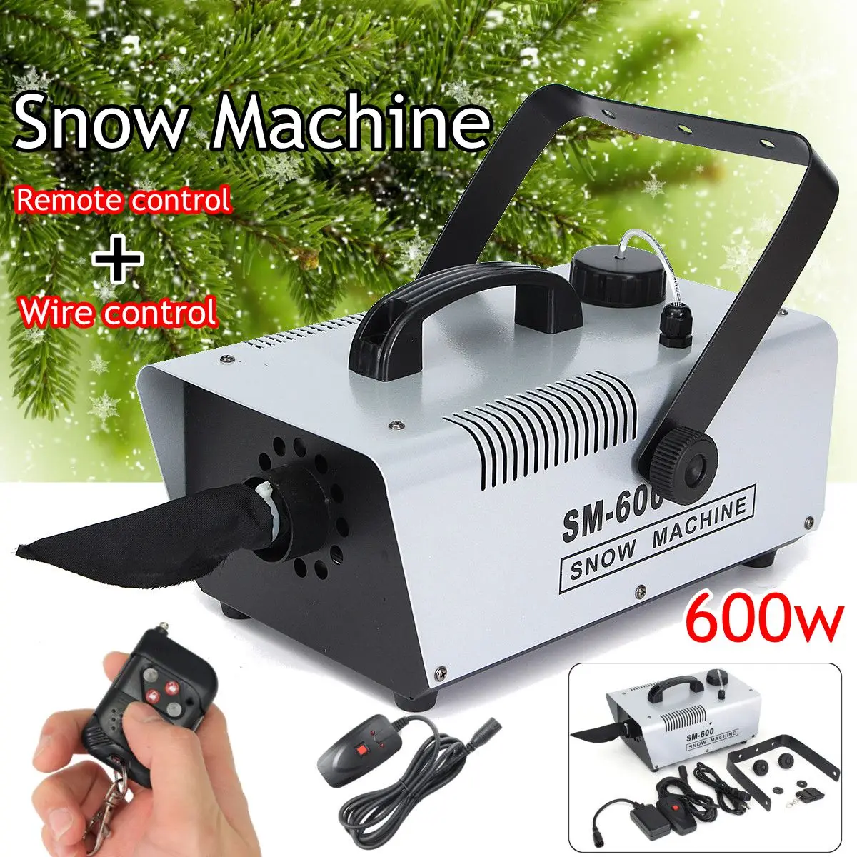 

110V/220V 600W Mini Flurry Snow Machine Stage Effect + Wired Remote for Holiday Stage Snowmaker Spray Snow Soap Foam Machine