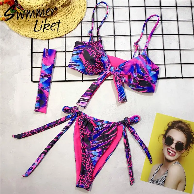 

Sexy string bikini set 2019 female Swimsuit push up print woman swimwear Bandage bathing suit knot bathers summer beachwear new