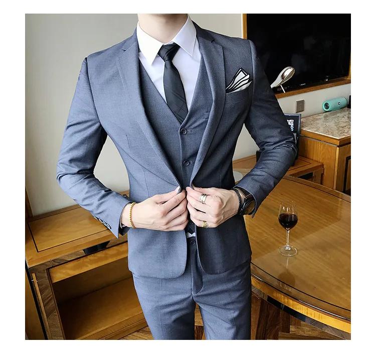 Блейзеры брюки жилет 3 шт наборы/ мода мужской повседневный бутик бизнес Свадебный костюм жениха пиджак брюки жилет
