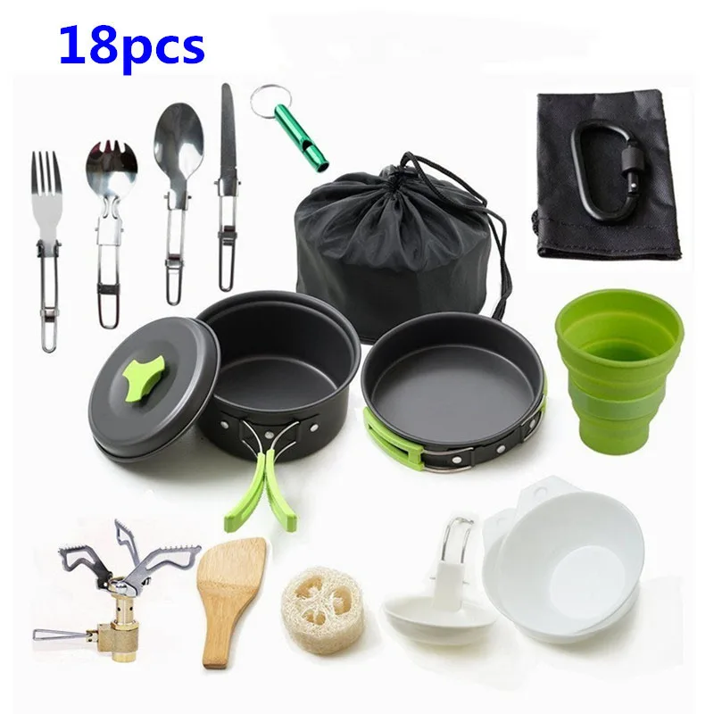 

Outdoor survival Pots Pans Camping Cookware Picnic Cooking Set Non-stick Tableware With Foldable Spoon Fork Knife Kettle Cup