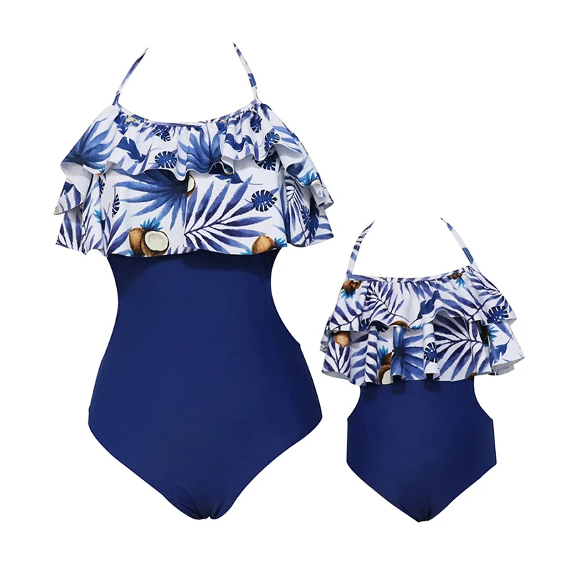 

Summer Mother Daughter Double Ruffle Swimwear Parent-child Beach Swimsuit Bathing Swimsuit