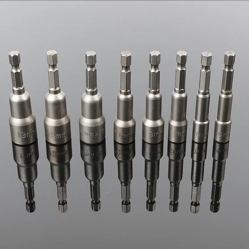8pcs 6-13mm Magnetic Hex Socket Nut Setters Driver Bits 65mm Length Electric Screwdriver Socket Nut Driver Set Socket Adapter