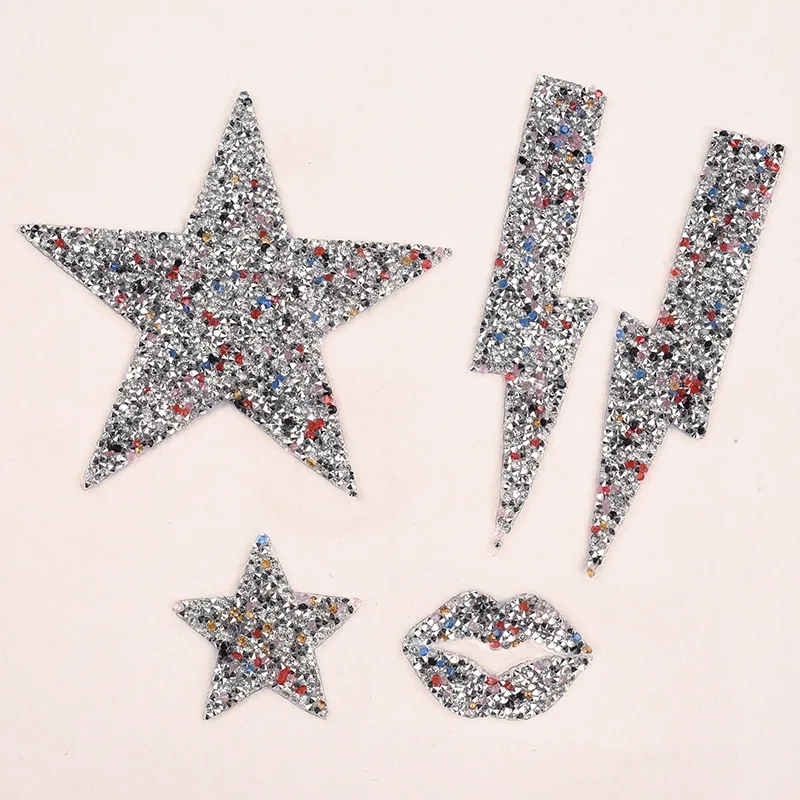 

Multiple Sizes Crystal Rhinestone Star Lips Patches For Clothing Iron On Clothes Appliques Badge Stripes Diamond Stickers