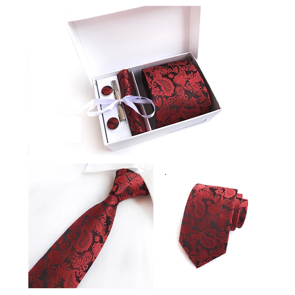 Мужской широкий галстук Цветочный Пейсли Карманный квадратный зажим для галстука, запонки набор с коробкой