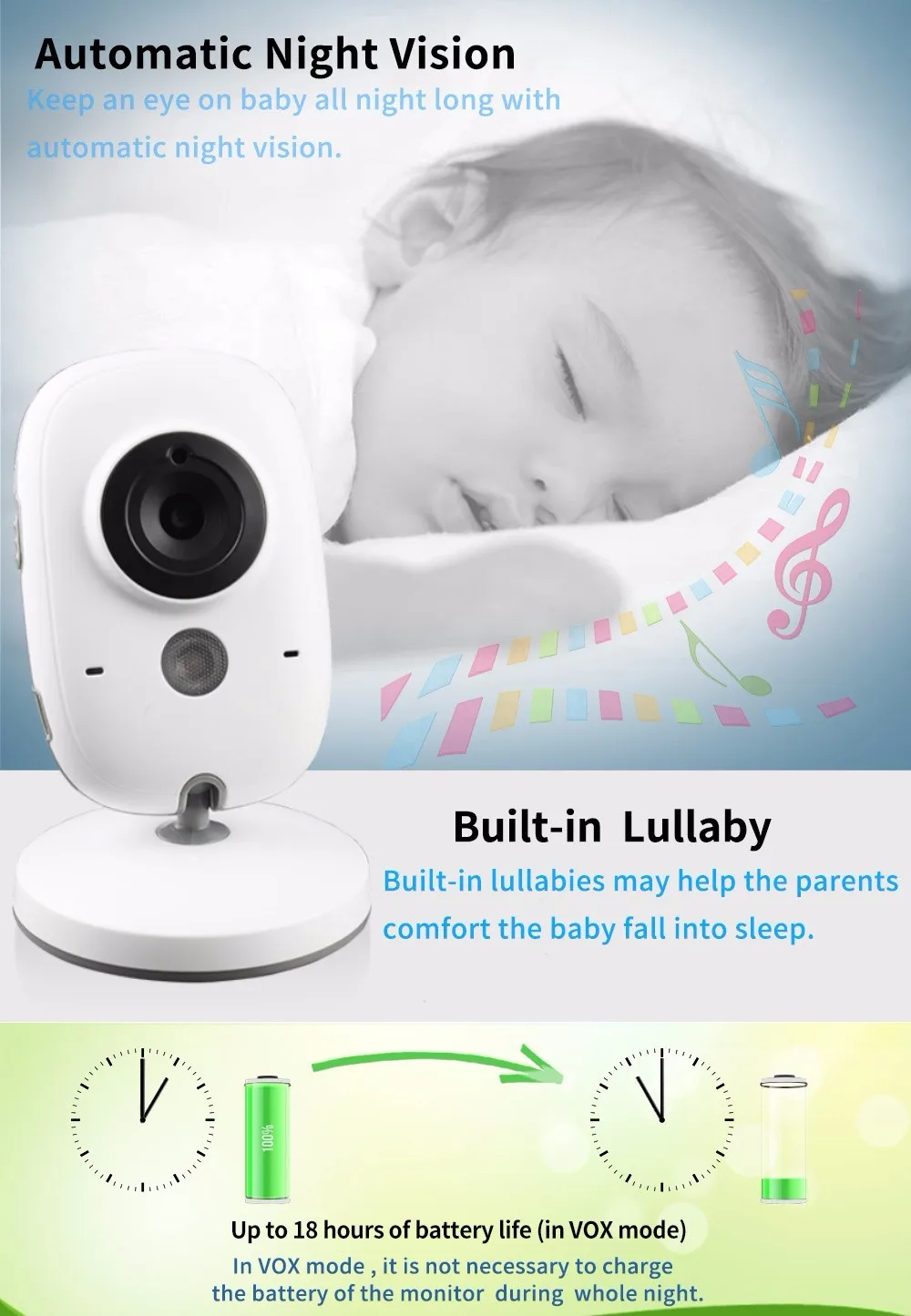 Babykam camara vigilabebes bebes llorones 3,2 дюймов TFT lcd ИК Ночное Видение 2 способ разговора 8 колыбельных температурный монитор режим VOX