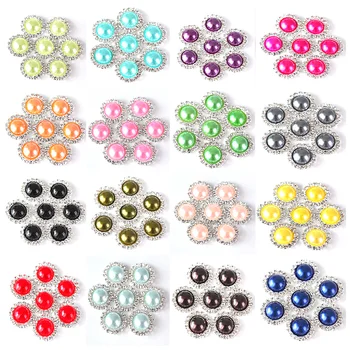 

20pcs 15mm ABS Half Round Pearls Rhinestone Buttons Metal Flatback Diamond Buttons For DIY Dress decoration H0915