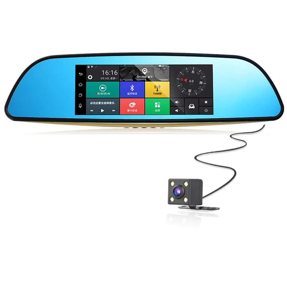 

Ecartion 3G 7" Car DVR Bluetooth Android Rearview Mirror Car Camera GPS Navigation Wifi Vehicle Dash Cam Dual Lens Full HD1080P
