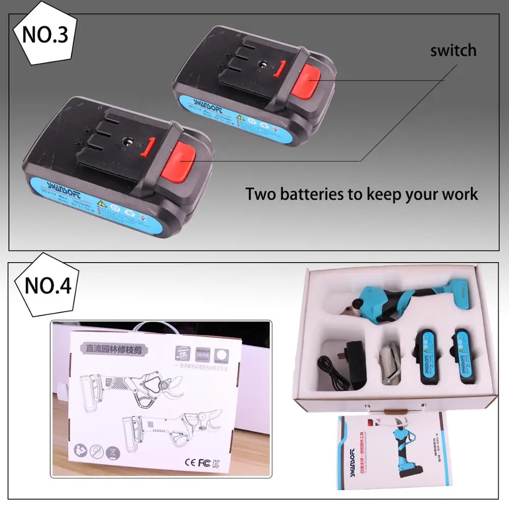 Ножницы для обрезки виноградных лоз литиевая батарея привод беспроводной дизайн рабочих часов 6 часов, две батареи садовые инструменты