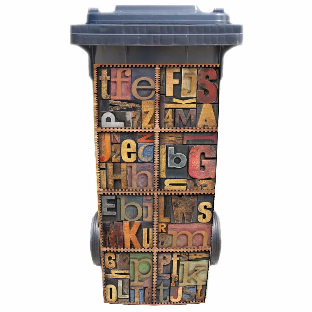 

DIY English Letters Adhesive Removable Waterproof Sticker Decals Rubbish bin trash can Cover sticker 120liter 240liter