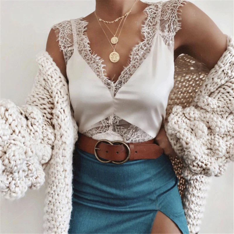 

2019 Women Lace Sexy Slim Vest Fashion Camisole Solid Sleeveless Tank Top Comfortable Casual Women's Summer Clothes Female Blusa