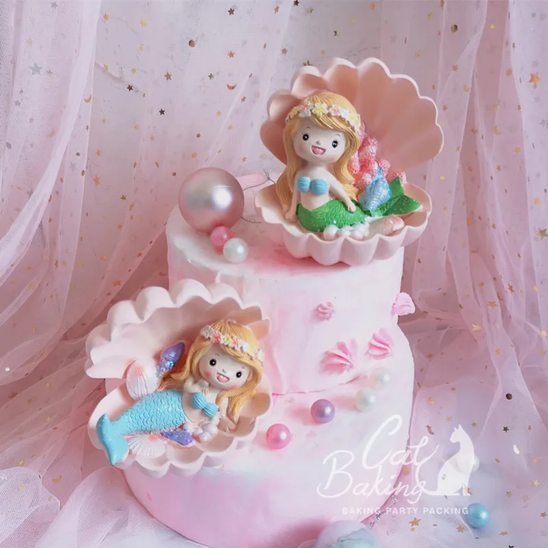 

Pink Lovely Shell Mermaid Pearl Cake Decorations Birthday Party Decorations for Baking Cute Gifts