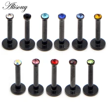 Alisouy 1 шт. черные серьги из нержавеющей стали с плоским драгоценным камнем губной пирсинг кольца на Козелок Ювелирные изделия для тела серьги-штанги 8 мм Ювелирные изделия для тела