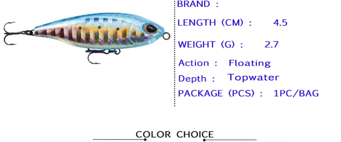 Pencil Lure Floating Topwater Bass Smallmouth Mini Pencils Fishing Lure  4.5cm 2.7g 7pcs Fishing Tackle (4)
